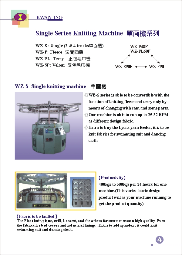 (5)WEI-ZENG SINGLE SERIES KNITTING MACHINE ((5)WEI-ZENG SINGLE SERIES KNITTING MACHINE)