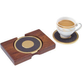 Walnut coaster holder w/2 brass coasters (Walnut coaster holder w/2 brass coasters)