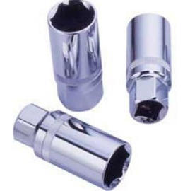 Spark-plug socket (single-groove type, angle-milled, knurled, chrome-plated) (Spark-Steckdose (single-Nut-Typ, Winkel-gefräst, gerändelt, verchromt))