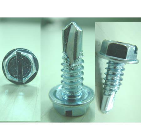 DRILLING SCREW--SLOTTED RECESS HEX WASHER HEAD SELF DRILLING SCREW ZINC PLATED (DRILLING SCREW--SLOTTED RECESS HEX WASHER HEAD SELF DRILLING SCREW ZINC PLATED)