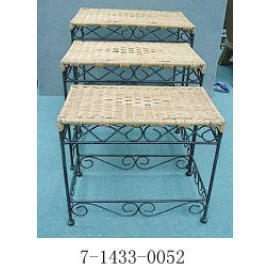 WIRE RACK &RATTAN TABLE S/3 (WIRE RACK & ROTIN TABLE S / 3)