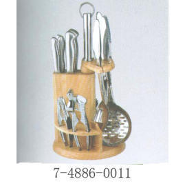 14 PIECE KITCHEN TOOL KIT OAK STAND (14 pièces CUISINE KIT OAK STAND)