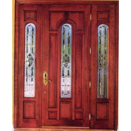 wooden door with glasses (wooden door with glasses)