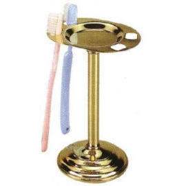 Standing toothbrush & tumbler holder, brass (Permanent de brosse à dents et porte-verre, laiton)