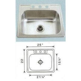 Stainless steel sink Overall Size: 25x22``, Big bowl:21-1/4x15-1/2x6-7/8``