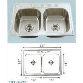 Stainless steel sink Overall Size: 33x22``, Big bowl:14x16x6-7/8`` (Évier en acier inoxydable Dimensions hors tout: 33x22``, grand bol: 14x16x6-7 /)