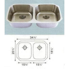 Stainless steel sink Overall Size: 34-3/8x20-1/2``, Big bowl: 15-1/2x18-3/8x9`` (Évier en acier inoxydable Dimensions hors tout: 34-3/8x20-1/2``, grand bol: 15-)