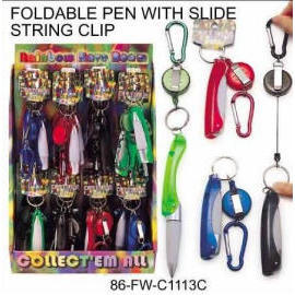 FOLDABLE PEN WITH SLIDE STRING CLIP