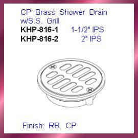 CP Brass Shower Drain w/Brass Grill (CP Brass Shower Drain w/Brass Grill)