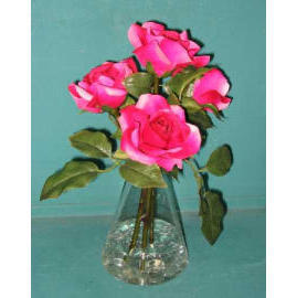 11``H POTTED ROSE IN GLASS VASE (11``H горшках Rose In стеклянной вазе)