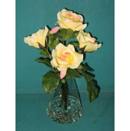 11``H POTTED ROSE IN GLASS VASE (11``H POTTED ROSE IN GLASS VASE)