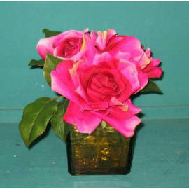 6.5``H POTTED ROSE W/GLASS POT (6,5``H Zimmerpflanzen ROSE W / Glaskanne)