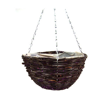  12` Round Black Rattan Hanging Basket