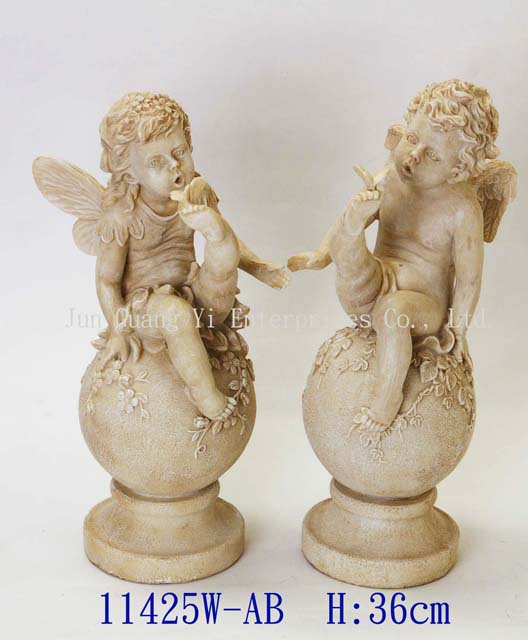  Polyresin Cherubs 2 Pcs / Set In Painting Color