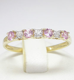  9k Gold Genuine Pink Sapphire & Diamond Ring