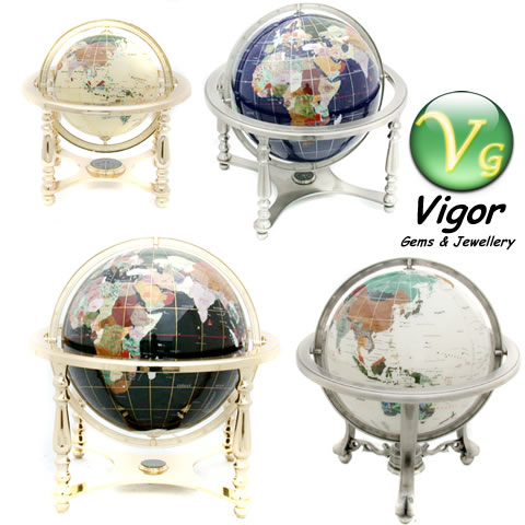  Gemstone Globe With Pen Stand & Clock