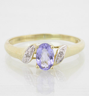  9K Gold Genuine Tanzanite & Diamond Ring