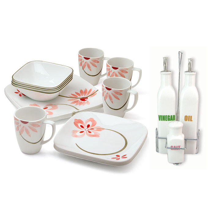  16pcs Porcelain Dinner Set & Oil And Vinegar Bottle (16pcs Porcelain Dinner Set et Oil and Vinegar Bottle)