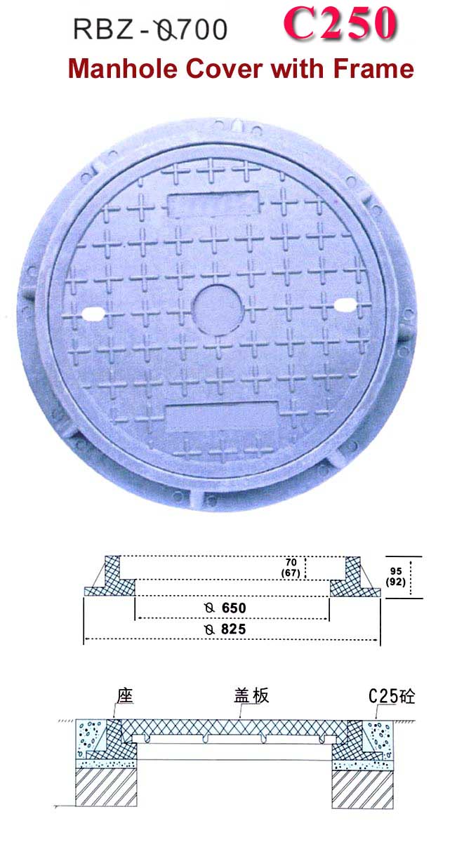  Composite Resin Manhole Cover With Frame - Dia. 700mm, C250 ( Composite Resin Manhole Cover With Frame - Dia. 700mm, C250)