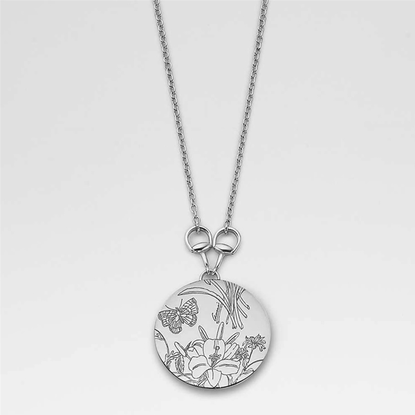 Halskette mit Rundschreiben Flora Charm Anhänger Silber, Geschenk - (Halskette mit Rundschreiben Flora Charm Anhänger Silber, Geschenk -)