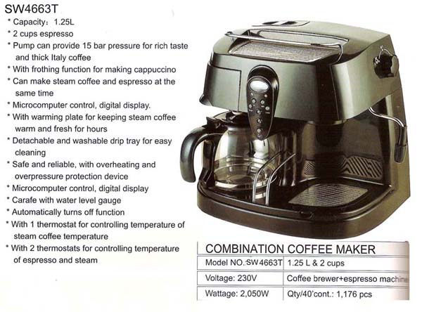  Espresso Combination Coffee Maker Sw4663t (Combiné expresso café et thé Sw4663t)