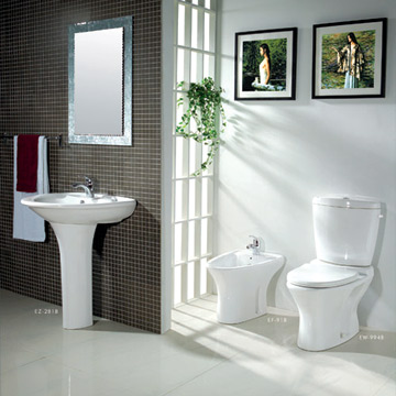  close-coupled toilet, Pedestal Basin & Bidet (Close-coupled WC, Lavabo sur pied & Bidet)