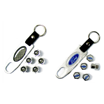  Key Chain with 5 Tire Valve Caps
