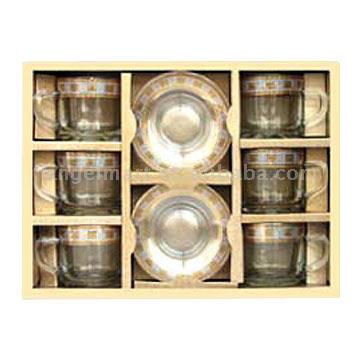  Glass Tray & Tea Cup Set