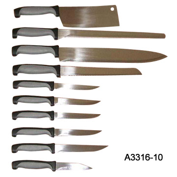  10 Piece Rubber Handle Kitchen Knife Set