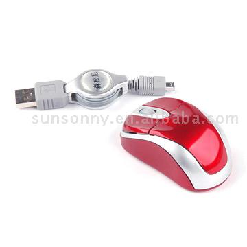  Mini Wired 3D Optical Mouse, With Portable And Retractable Cable (Mini souris optique filaire 3D, Avec Portable et câble rétractable)