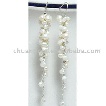  10mm White Coin Freshwater Pearls And 925 Sterling Dangling Earrings ( 10mm White Coin Freshwater Pearls And 925 Sterling Dangling Earrings)