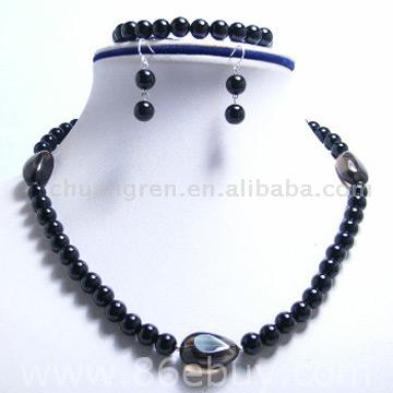  8mm Black Agate, Crystal Necklace Set (8mm черный агат, Crystal колье)