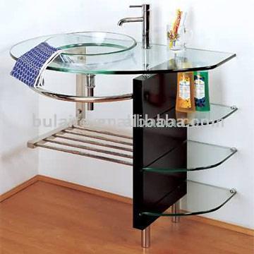  Glass Basin with Glass Bedplate and Stainless Steel Towel Rack (Vasque en verre avec verre Plaque de fondation et l`acier inoxydable Porte-servi)