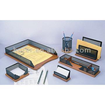  6pc Metal Mesh / Wood Stationery Set (6pc металлических сеток и деревообрабатывающая Канцелярский набор)