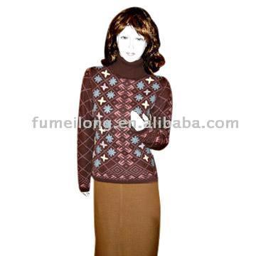  Ladies` Intarsia Turtleneck Cashmere Sweater ( Ladies` Intarsia Turtleneck Cashmere Sweater)