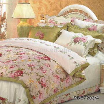  4pc 100% Cotton Printed and Embroidered Bedding Set (4pc 100% Хлопок Печатные и вышитые Комплекты постельных принадлежностей)