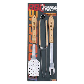  3pc Wood Handle BBQ Set (3pc Manche Bois BBQ Set)