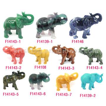  Semi-Precious Stone Elephant Carvings ( Semi-Precious Stone Elephant Carvings)