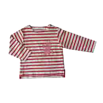  Girl`s Striped T-Shirt with Flocky Printing ( Girl`s Striped T-Shirt with Flocky Printing)