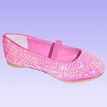  Girl`s Satin Shoes Decorated with Sequins on the Upper