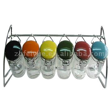  6pcs Oval Condiment Jars with Ceramic Lids (6pcs Овальном специй Керамические банки с крышками)