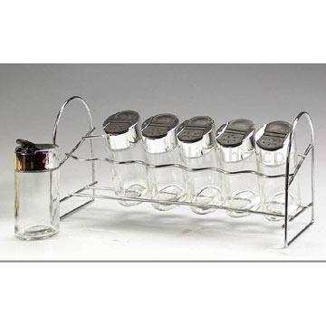  6pc Oval Glass Condiment Container Sets (6pc Oval Glass Container Gewürz-Sets)