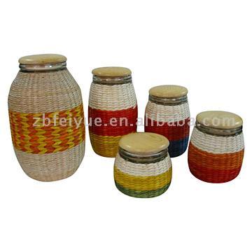  5pcs Glass Storage Jars with Baskets (5 шт Стекло хранения банок с Корзина)