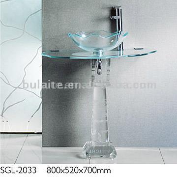  Glass Basin with Bedplate and Crystal Pedestal and Pop up (Vasque en verre avec plaque de fondation et d`un socle et Crystal Pop up)