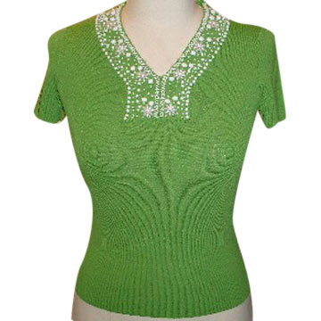  Short Slv Beaded V-Neck Pullover (Short Slv Beaded V-Neck Pullover)