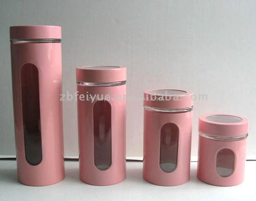  4pc Glass Storage Jars with Metal Coating (4pc стекло хранения банок с металлическими покрытиями)