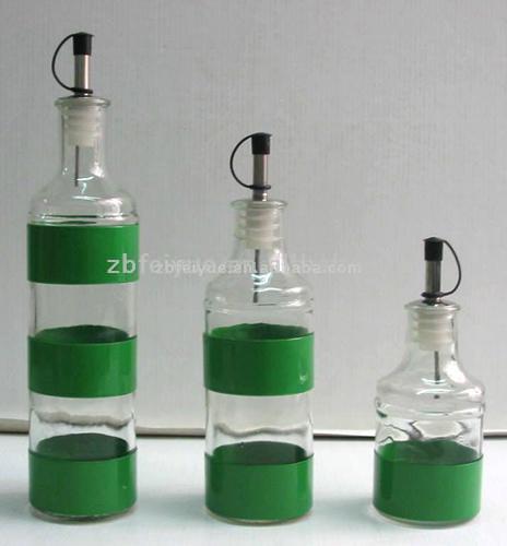  3pc Round Oil/Vinegar Bottle with Metal Coating (3pc ronde huile / vinaigre Bouteille avec Metal Coating)
