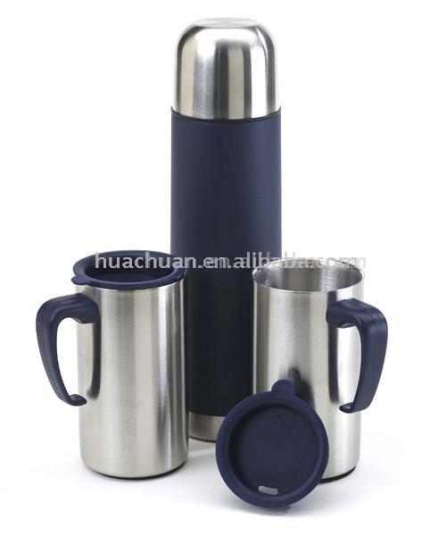 500ml Steel Vacuum Flask & 2X 300ml Coffee Cups (500ml Steel Vacuum Flask & 2X 300ml Coffee Cups)
