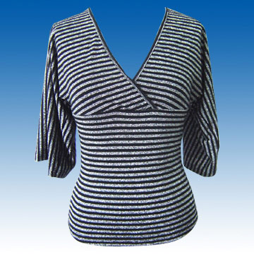 Women`s Knitted 3 / 4 Sleeve Stripe Shirt (Women`s Knitted 3 / 4 Sleeve Stripe Shirt)