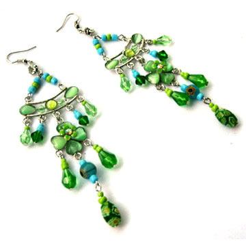  Green And Blue Glass Bead Earring (Green and Blue Glass Bead Earring)